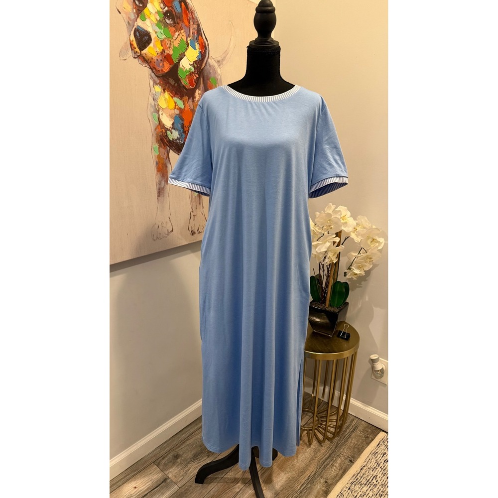 MEROKEETY Womens Light Blue Maxi T-Shirt Dress, Large